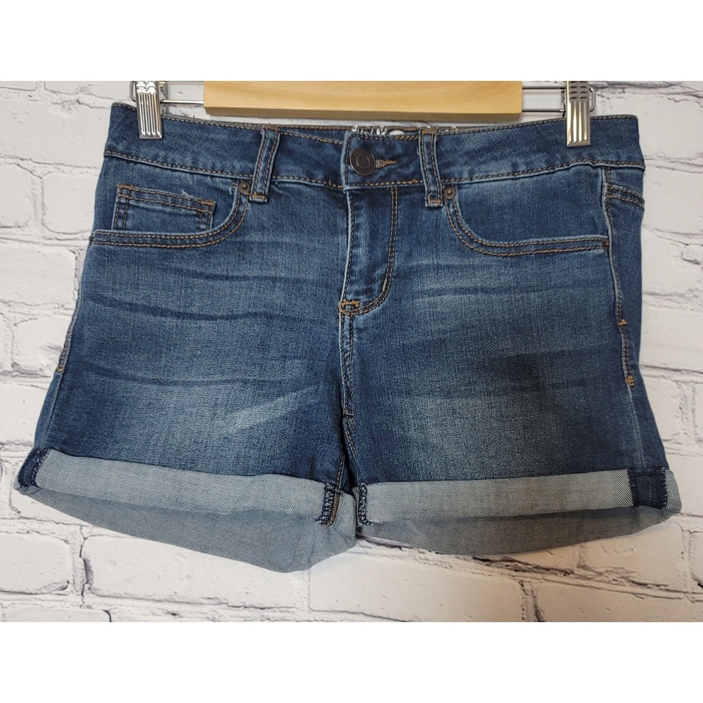 SO Heritage Midi Denim Shorts Dark Wash Cuffed Size 7 Juniors Stretch Casual
